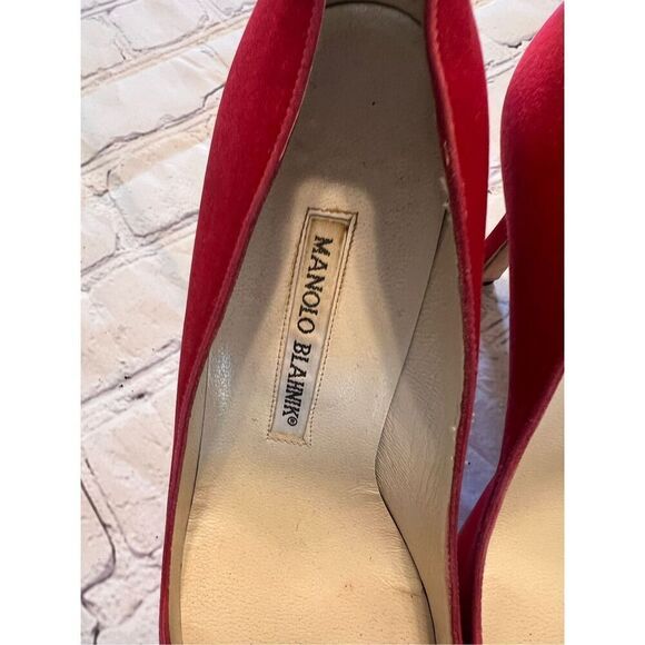 Manolo Blahnik Size 36 Pointed Toe Suede Pump Heels Red Classic Dressy Glam - Picture 10 of 16